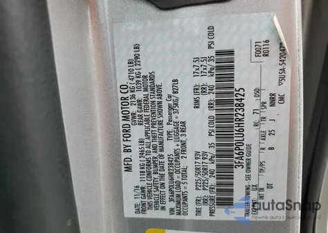2017 Ford Fusion Se Hybrid from USA, damaged, VIN 3FA6P0LU6HR238425